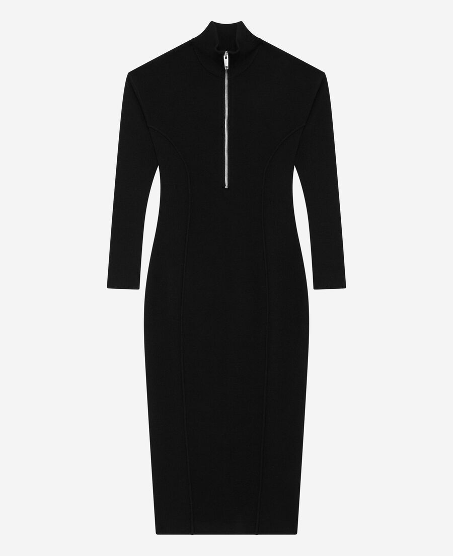 The Kooples DAMEN BLACK langes kleid aus wollgemisch mit rei&szlig;verschlusskragen schwarz