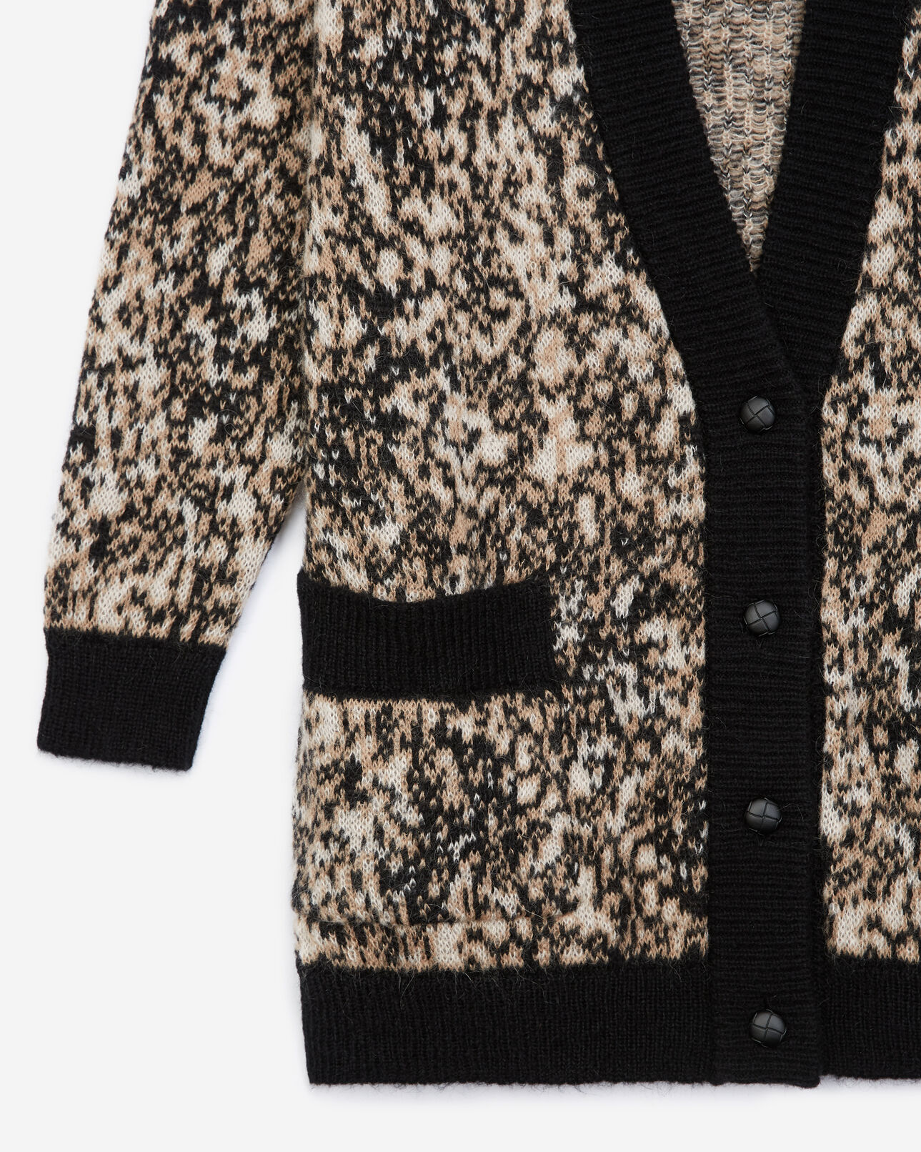 The Kooples DAMEN WHITE + BLACK PRINT strickjacke leopardenprint lang