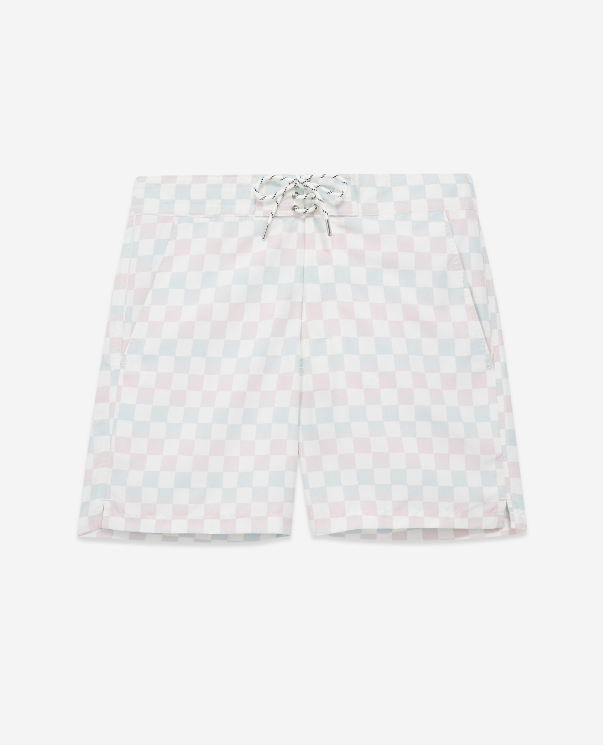 Long cut swim shorts with check motif, BLUE / ECRU, hi-res image number null