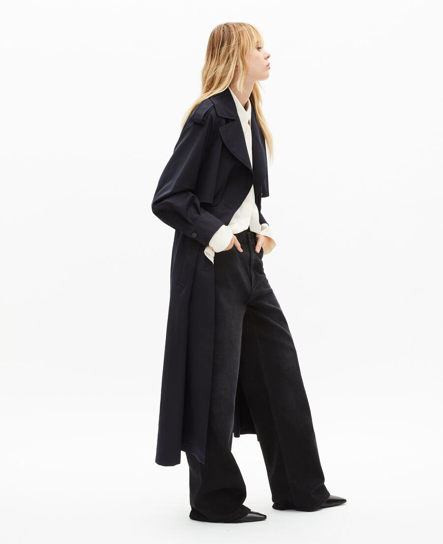 The Kooples WOMEN NAVY fluid trench coat in navy wool blend