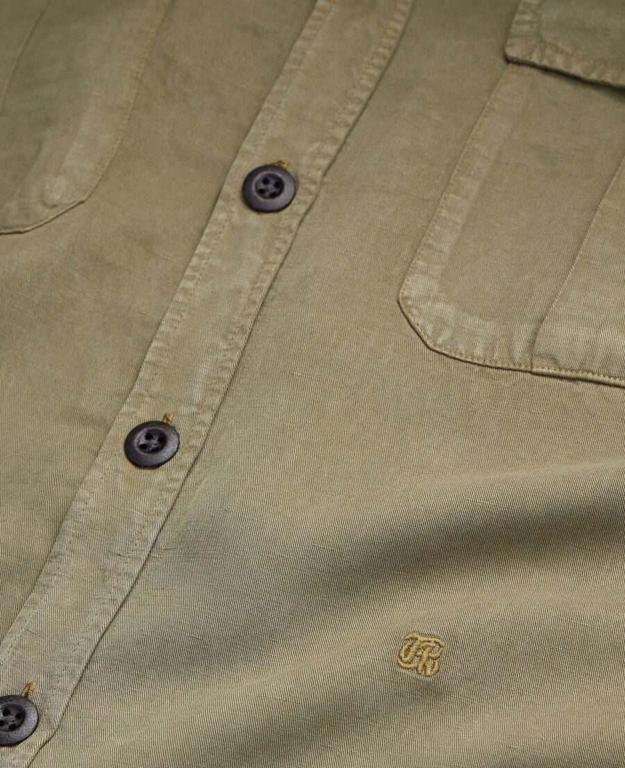 khakifarbenes hemd aus lyocell und leinen