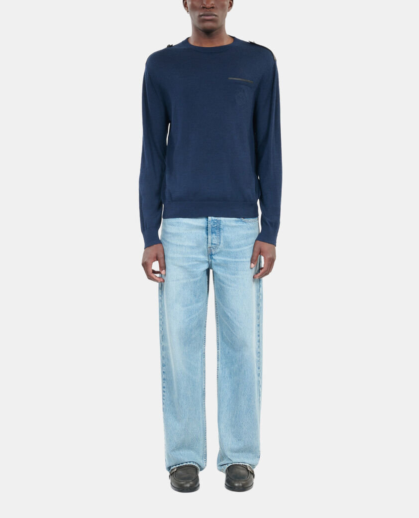 The Kooples HERREN DARK BLUE blauer pullover aus merinowolle