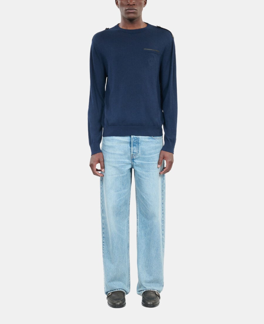 The Kooples HOMME DARK BLUE pull en laine mérinos bleue