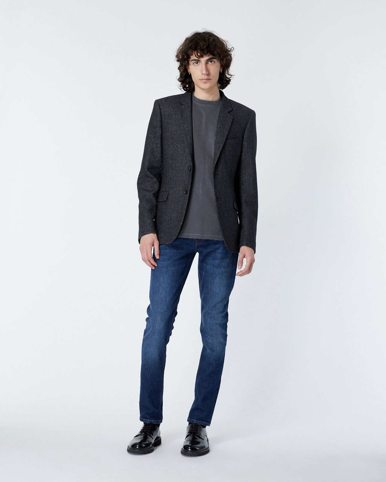 The Kooples HOMME BLACK GREY veste habillée noire laine à coudières