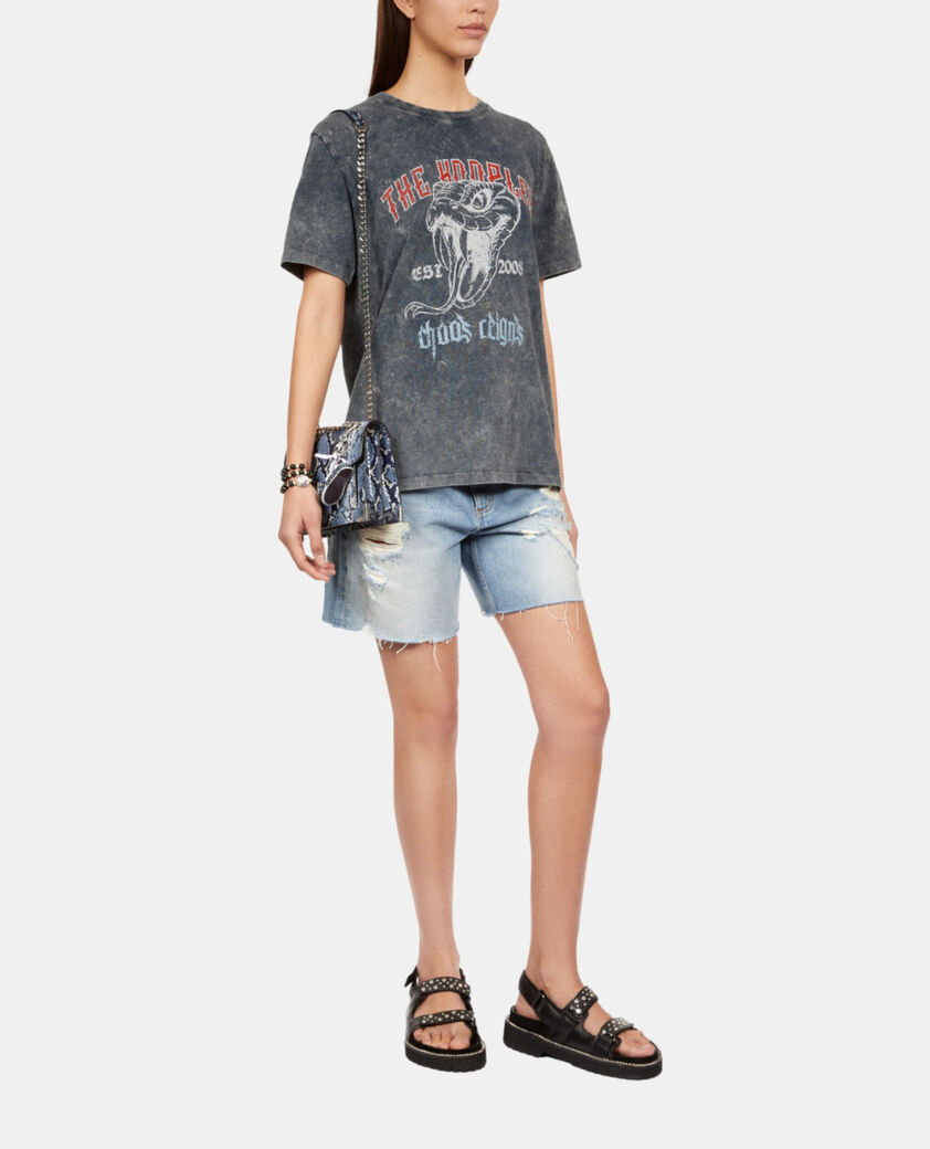 The Kooples WOMEN NAVY emily chain bag in blue python-effect leather