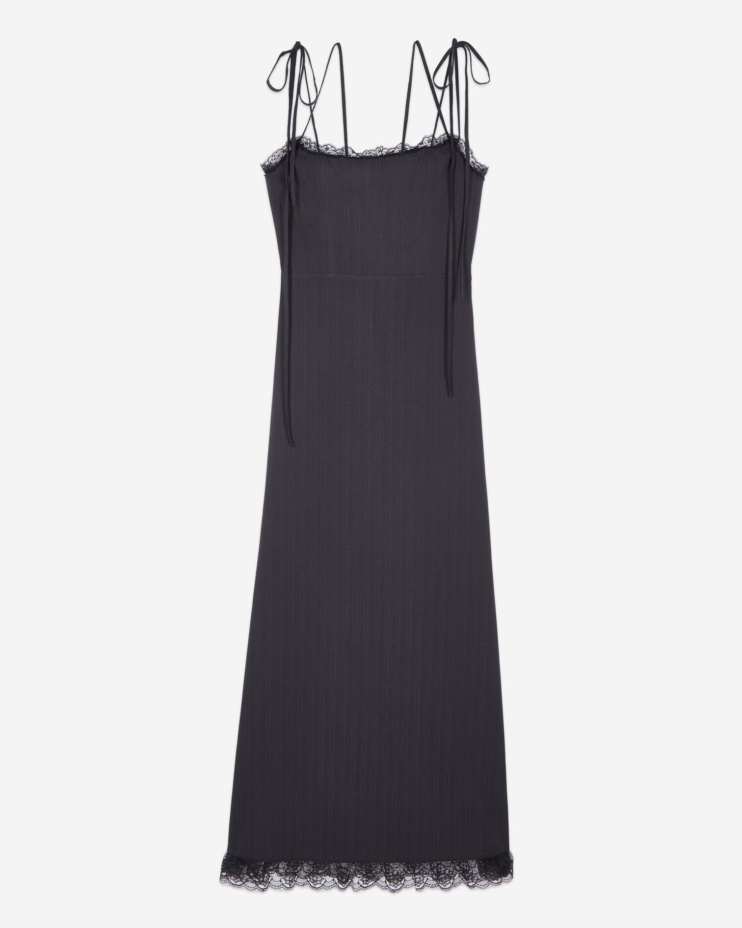 Long black dress with lace, BLACK, hi-res image number null