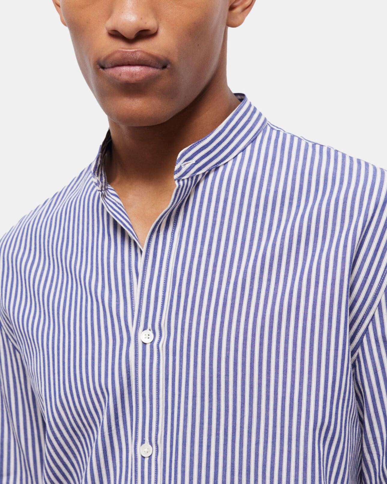 The Kooples MEN BLUE WHITE blue-striped shirt with officer collar