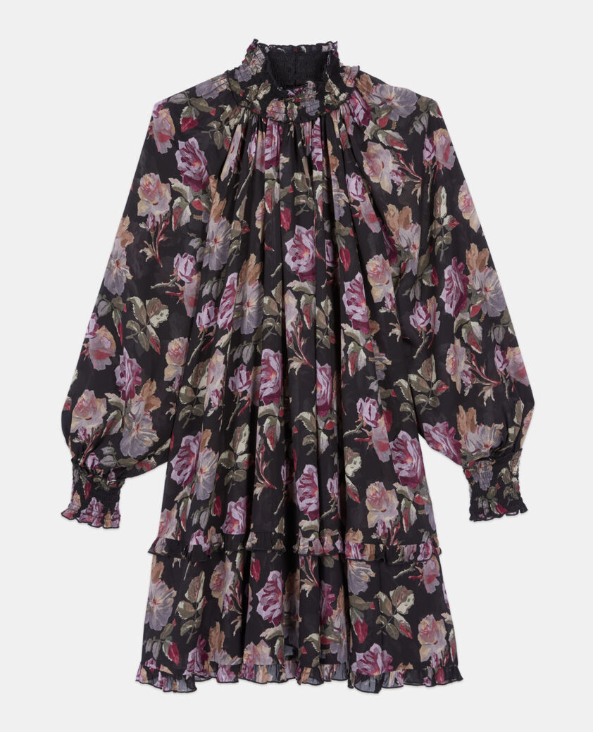 The Kooples FEMME BLACK / PURPLE robe courte imprim&eacute; fleuri