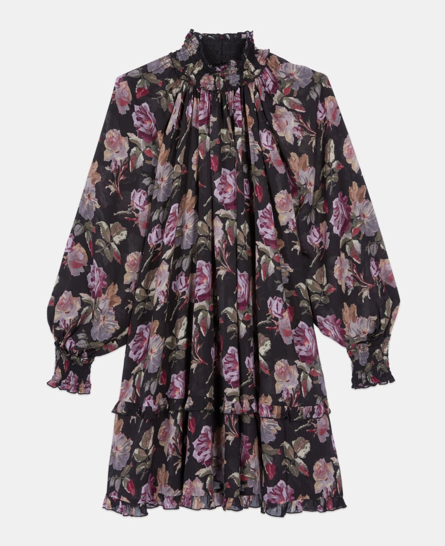The Kooples FEMME BLACK / PURPLE robe courte imprim&eacute; fleuri