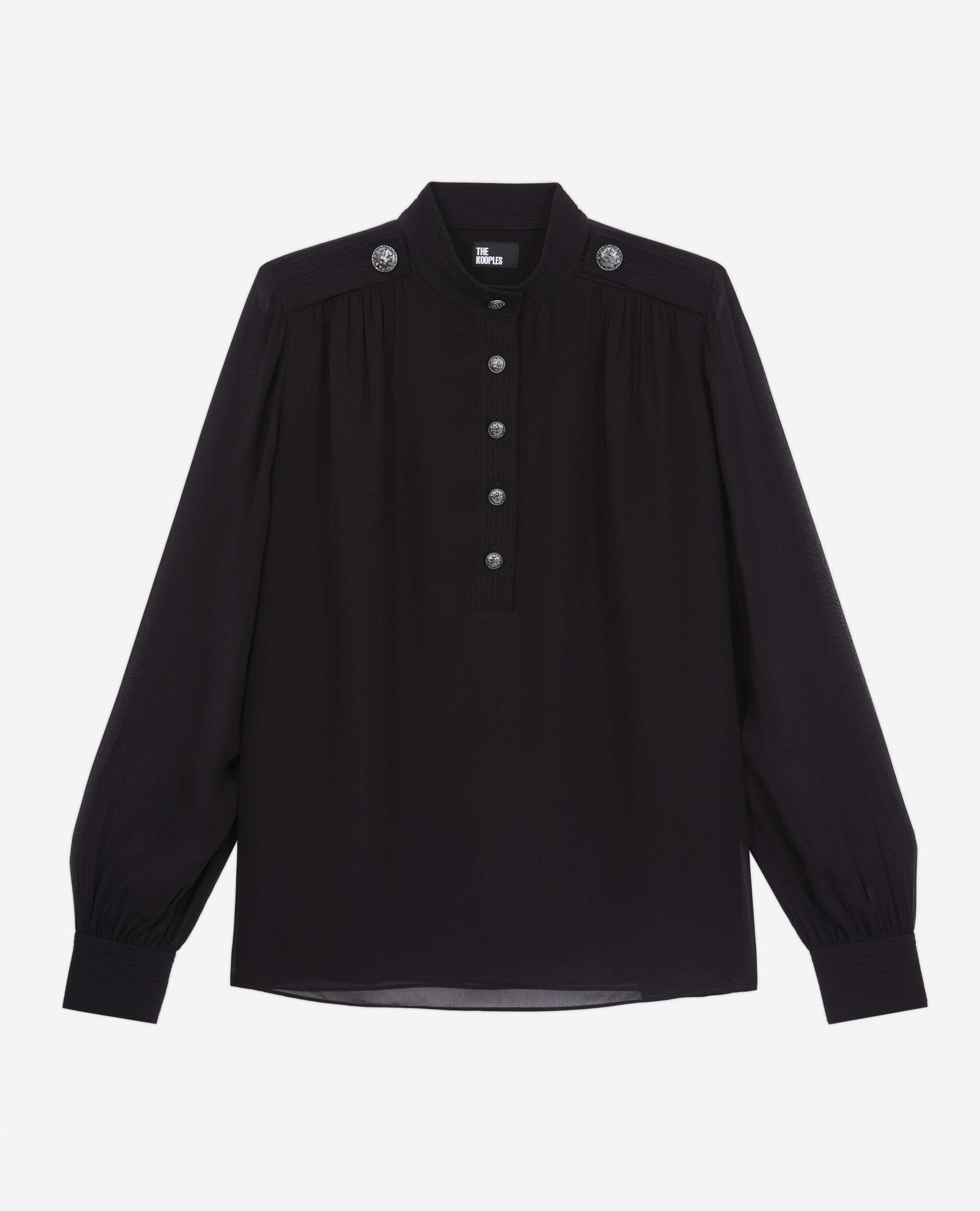 Black top with bijou buttons, BLACK, hi-res image number null