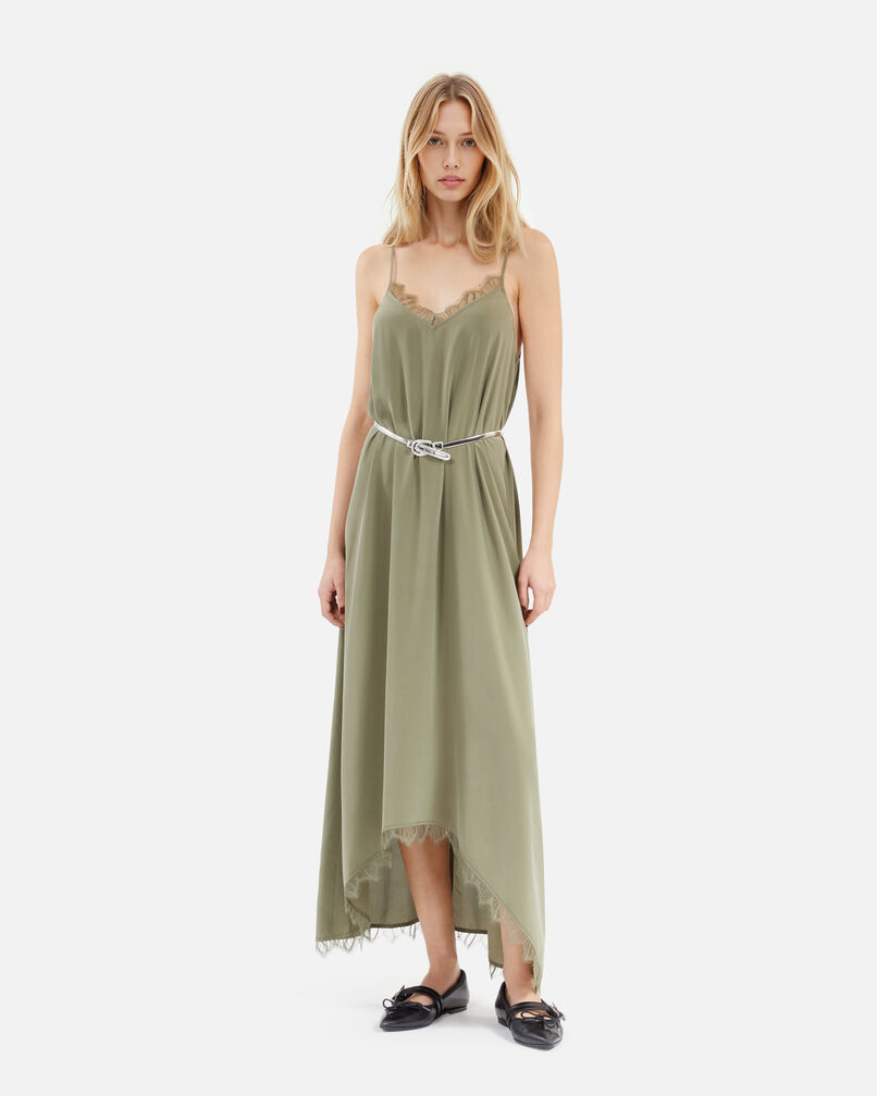 The Kooples FEMME OLIVE KAKI robe nuisette longue kaki en soie