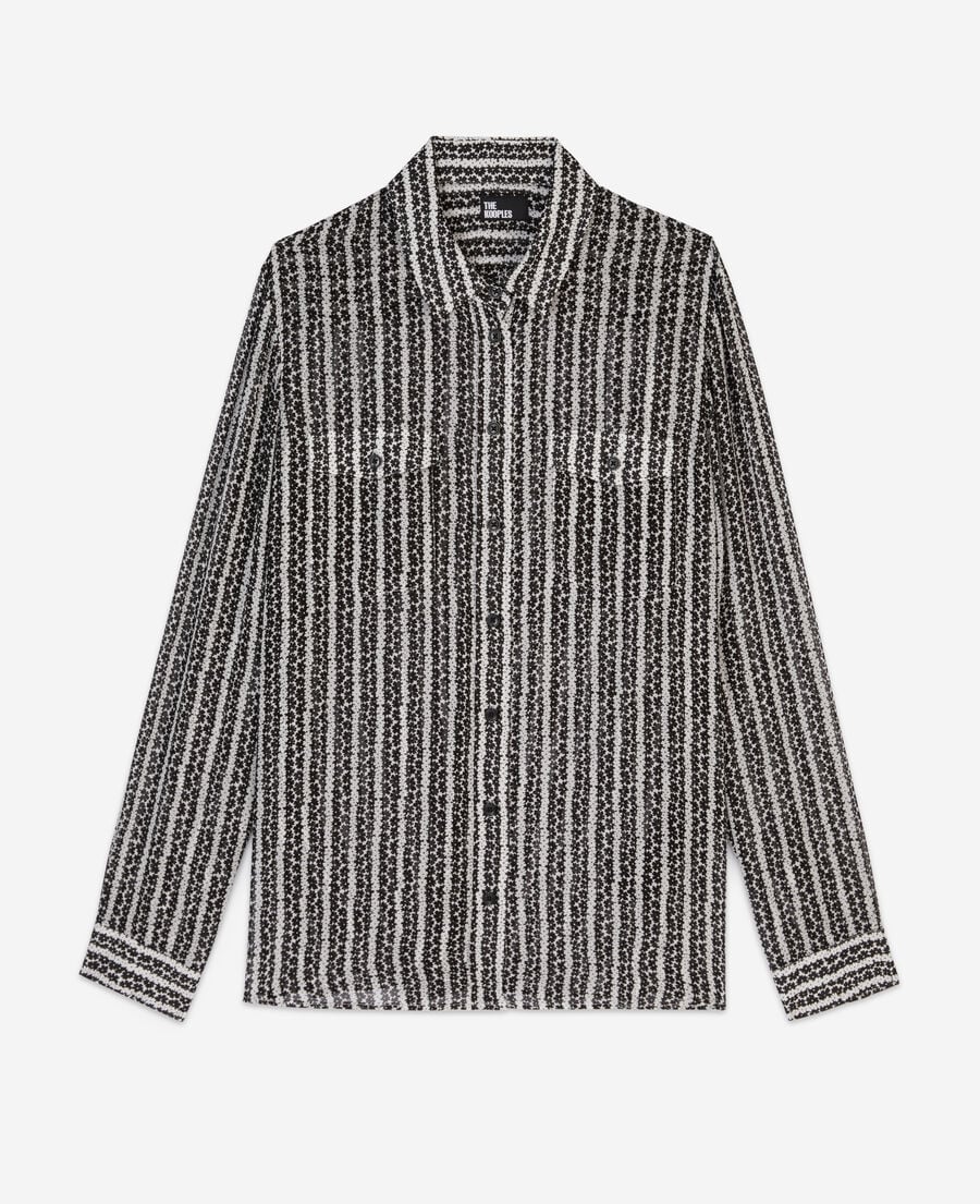 The Kooples FEMME BLACK WHITE chemise fleurie à rayures noire et banche