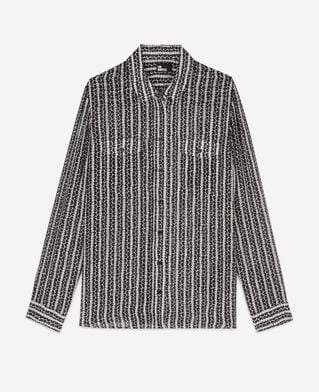 The Kooples FEMME BLACK WHITE chemise fleurie à rayures noire et banche