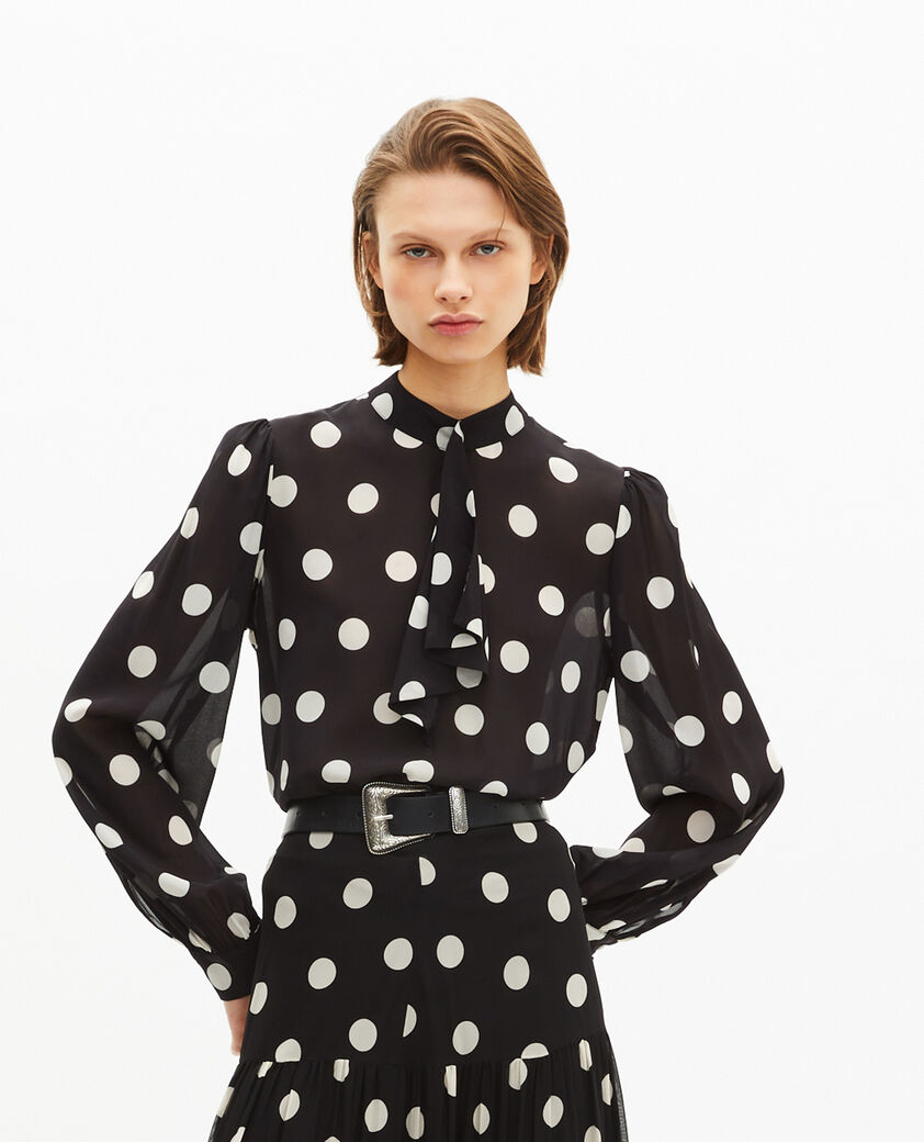 The Kooples DAMEN BLACK WHITE top mit pünktchenmuster aus seidenmischgewebe schwarz