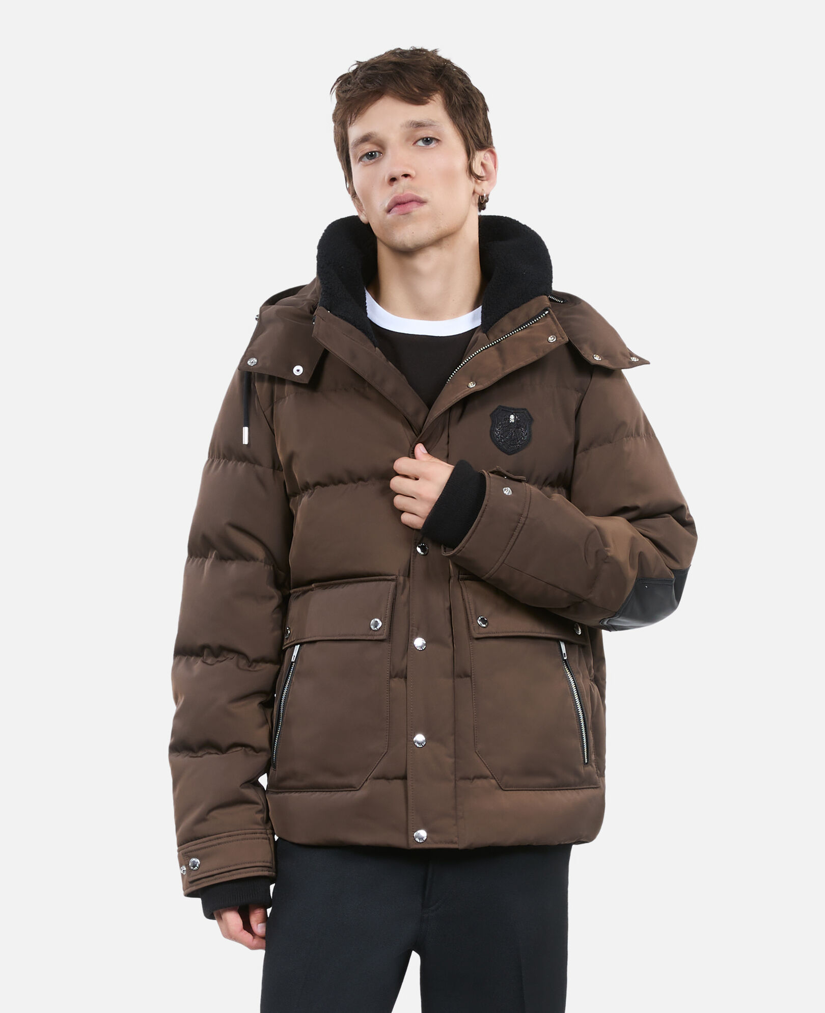 The Kooples MEN BROWN brown blazon down jacket