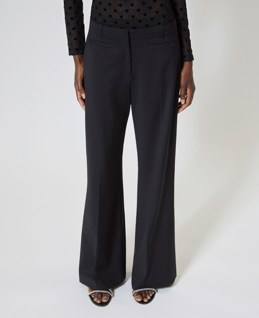 The Kooples WOMEN BLACK wide-leg pants with black wool stripe