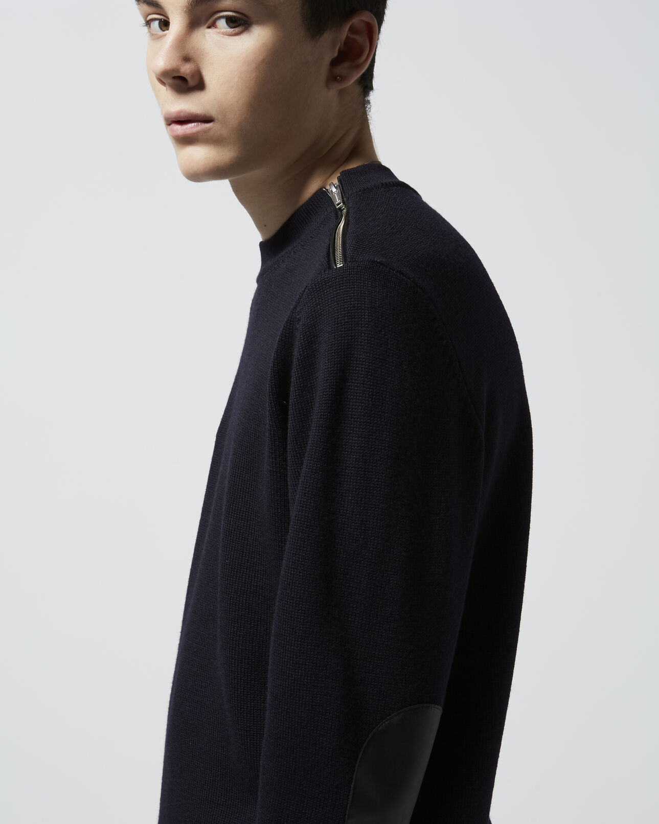 The Kooples MEN DARK NAVY navy blue merino wool sweater with zip
