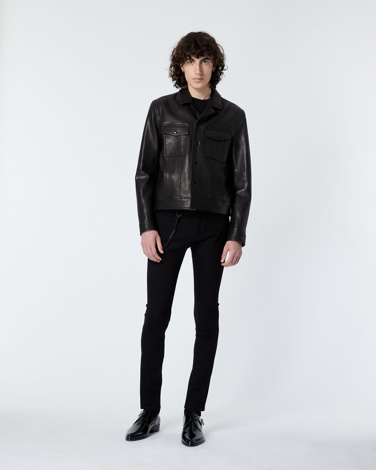 The Kooples MEN BLACK skinny black cotton jeans with chain