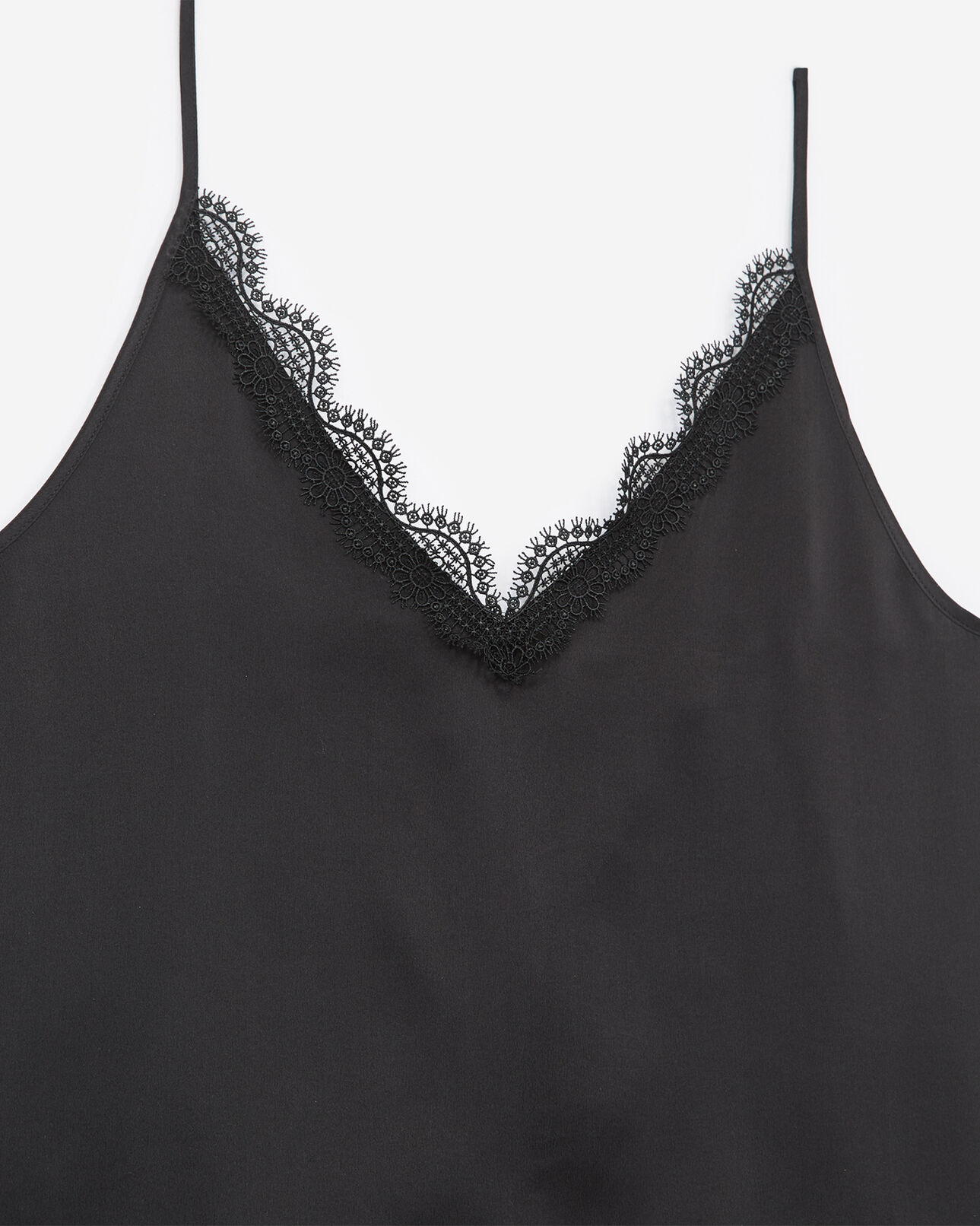 The Kooples FEMME BLACK caraco noir dentelle et soie à bretelles