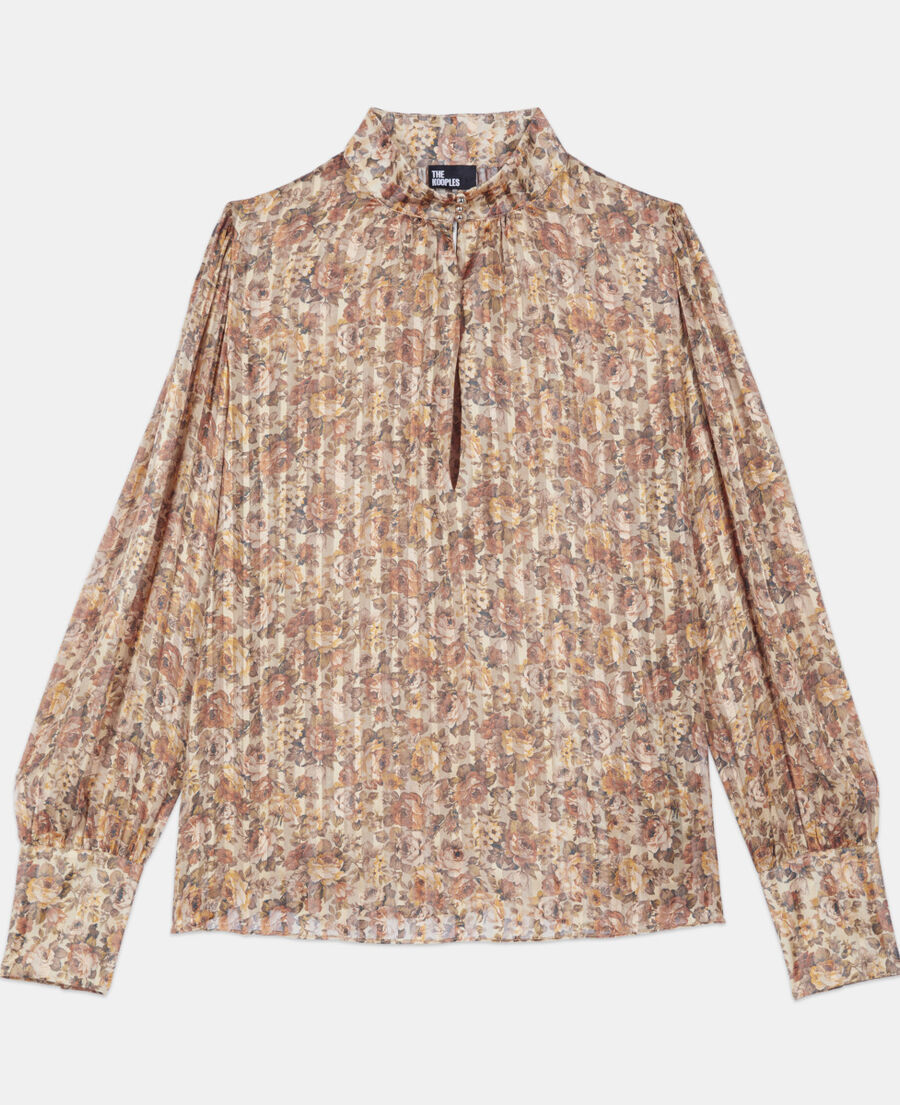The Kooples F CAMEL / BROWN flower print silk top