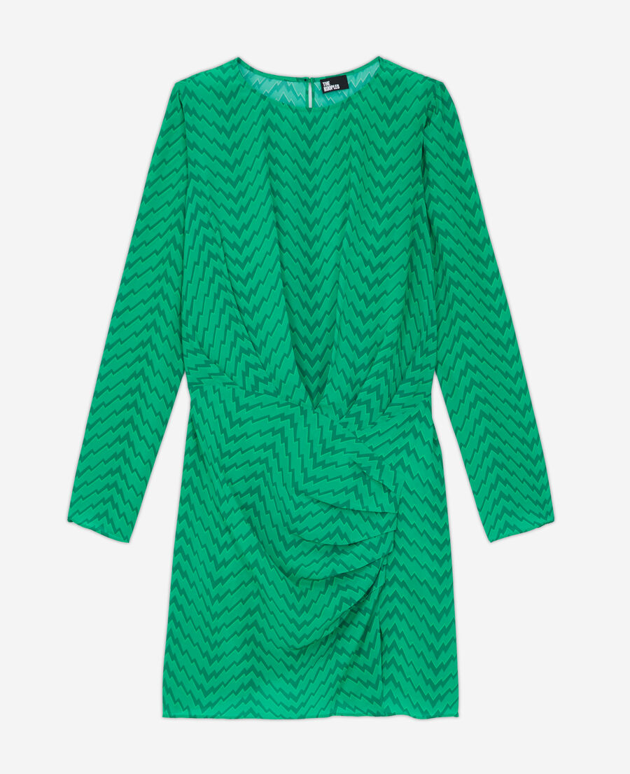 robe courte imprimée zigzag verte