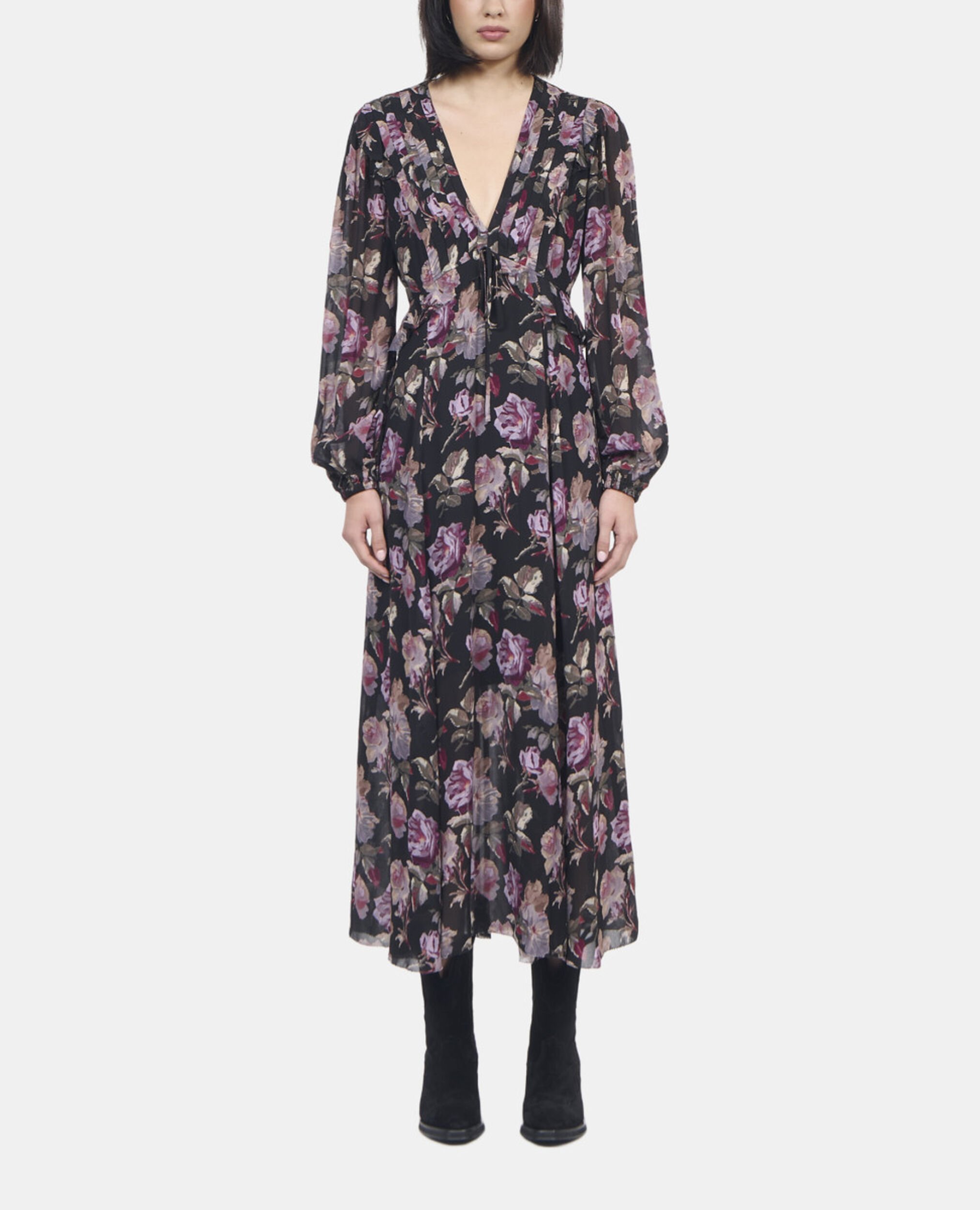 Robe longue imprimé fleuri, BLACK / PURPLE, hi-res image number null