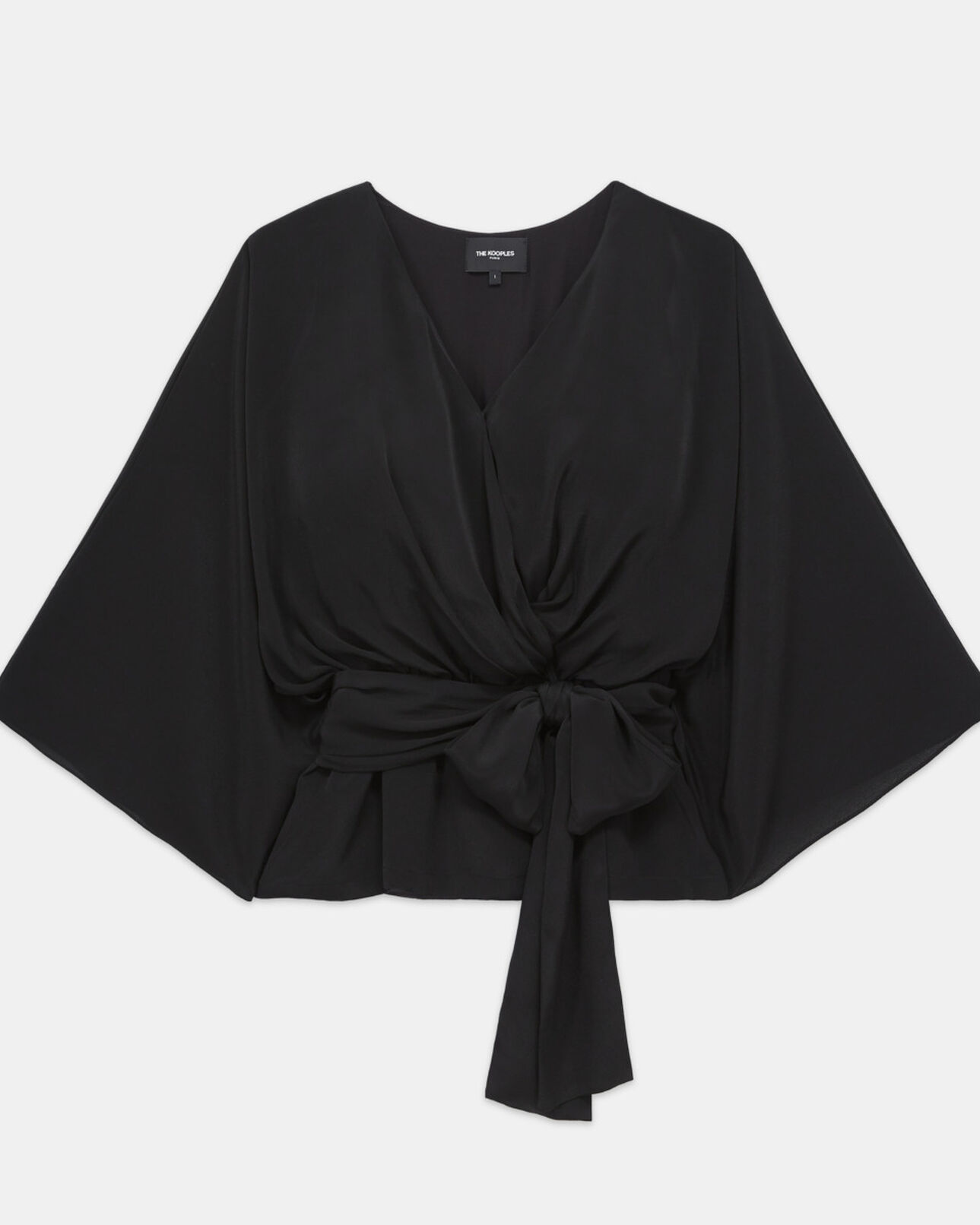 The Kooples FEMME BLACK top kimono noir manches longues drapé