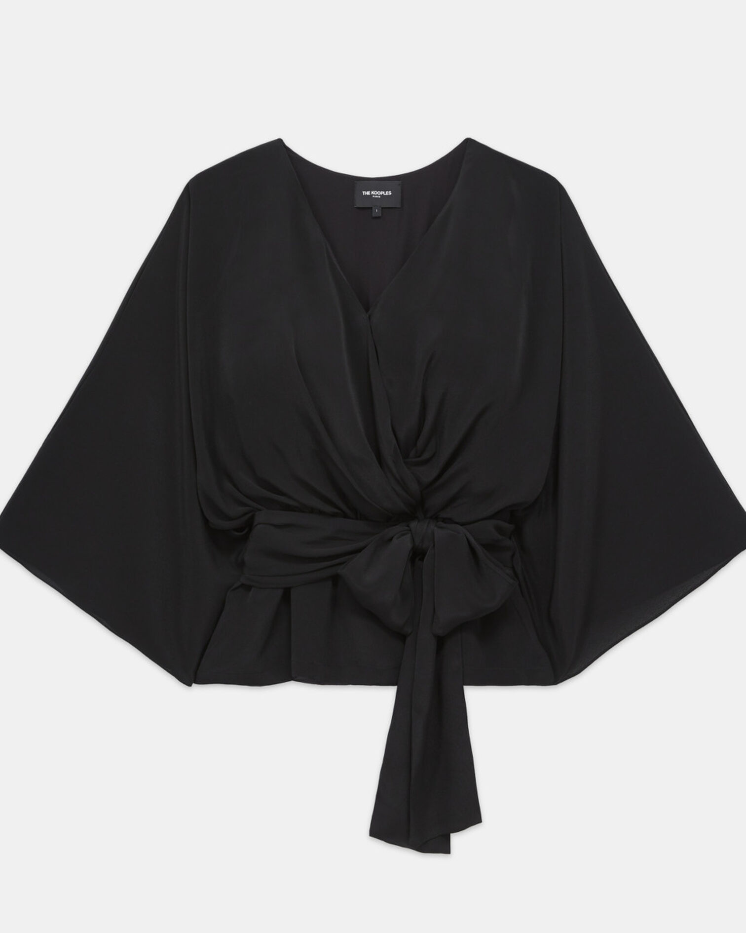 Top kimono noir manches longues drapé, BLACK, hi-res image number null
