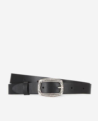 The Kooples MEN BLACK thin black leather belt with rectangular buckle