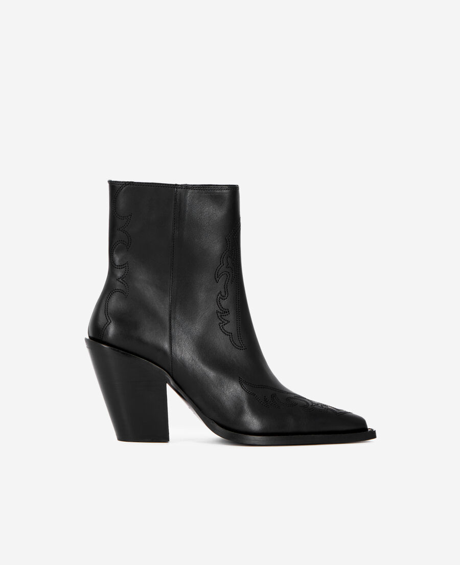 The Kooples F BLACK black leather heeled ankle boots