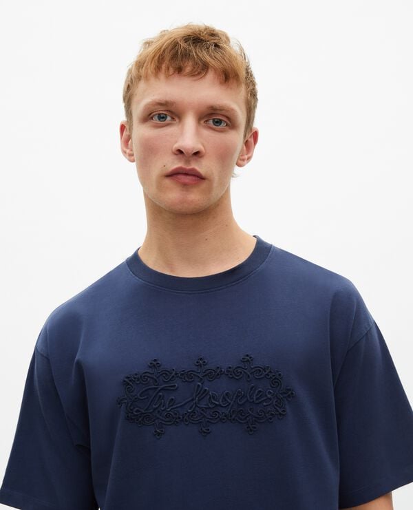 The Kooples MEN DARK NAVY t-shirt with navy blue logo embroidery