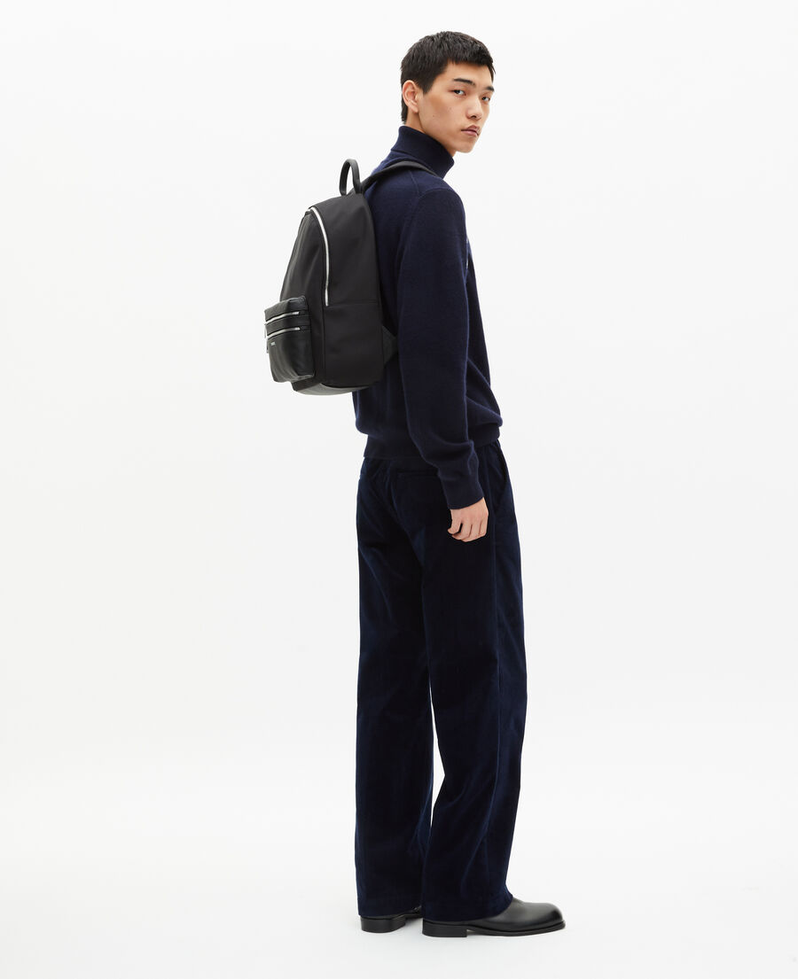 The Kooples HOMME BLACK sac à dos en canvas et cuir grainé noir