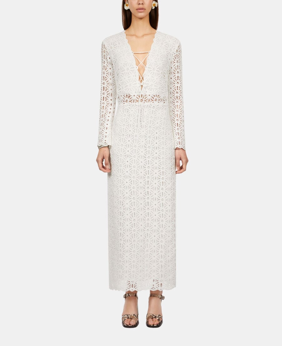 The Kooples FEMME WHITE robe longue en guipure blanche