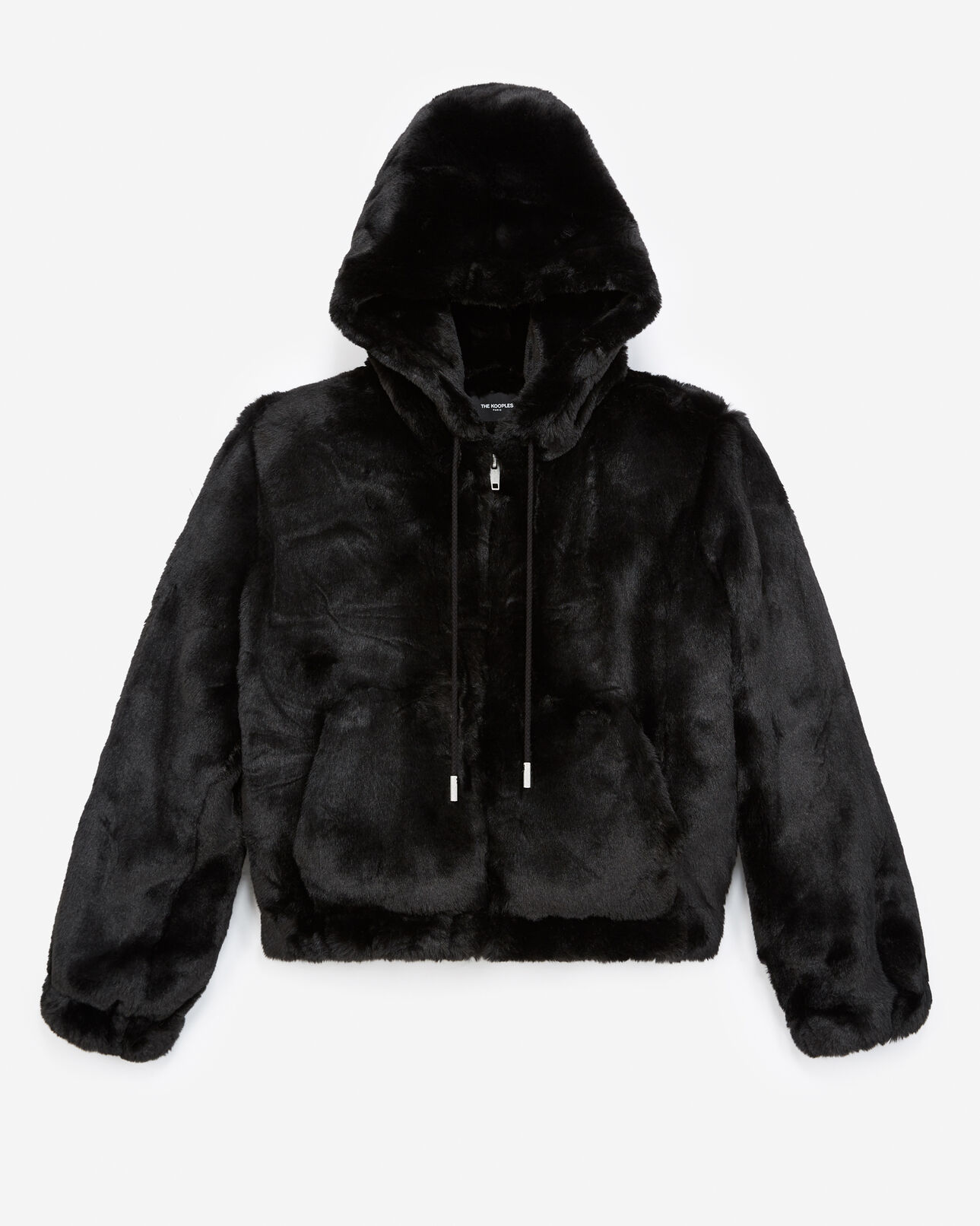 The Kooples WOMEN BLACK black faux fur coat with reversible hood