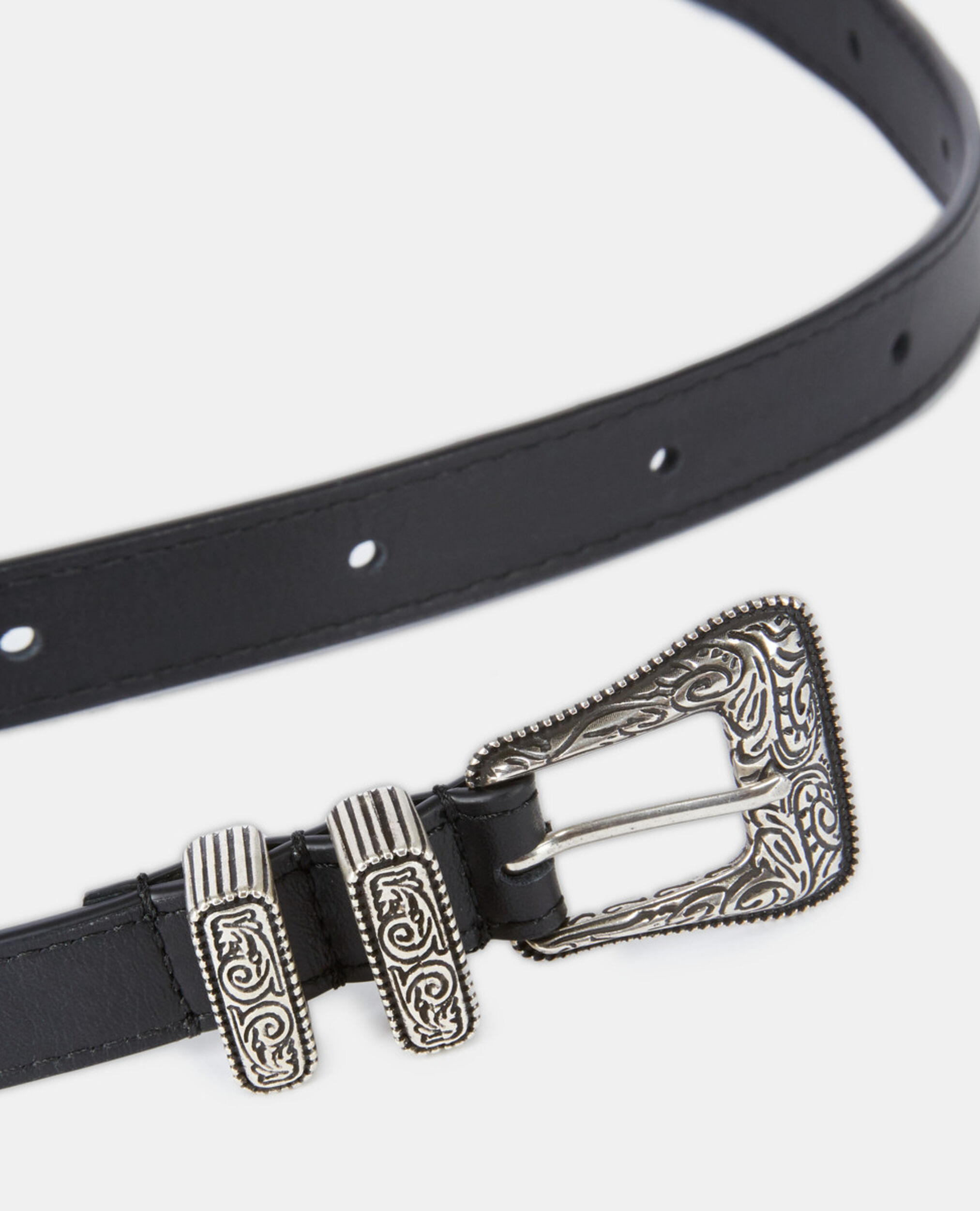 Thin black leather belt, BLACK, hi-res image number null