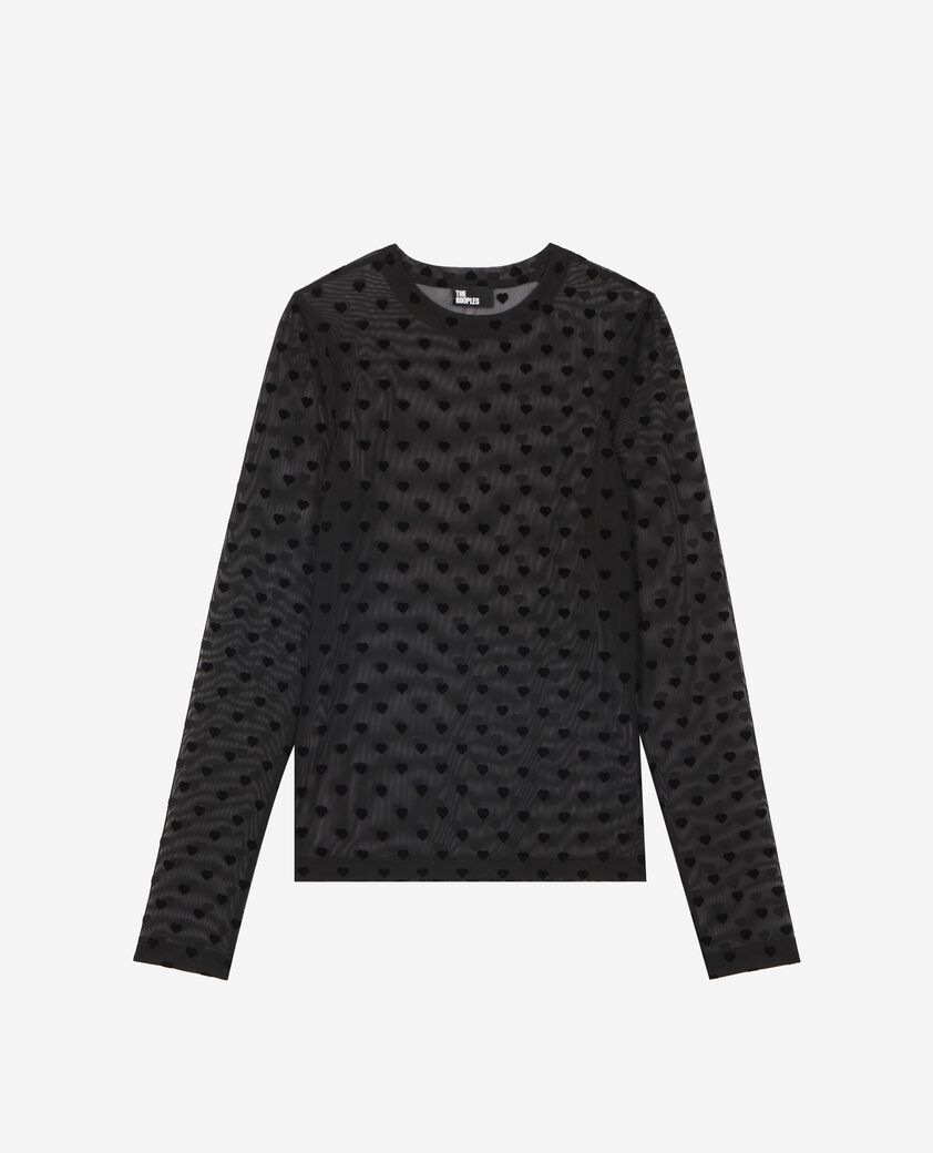 The Kooples WOMEN BLACK black hearts flocked mesh long-sleeve t-shirt
