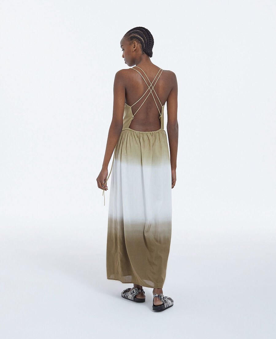 long gradient khaki sleeveless dress with knot back