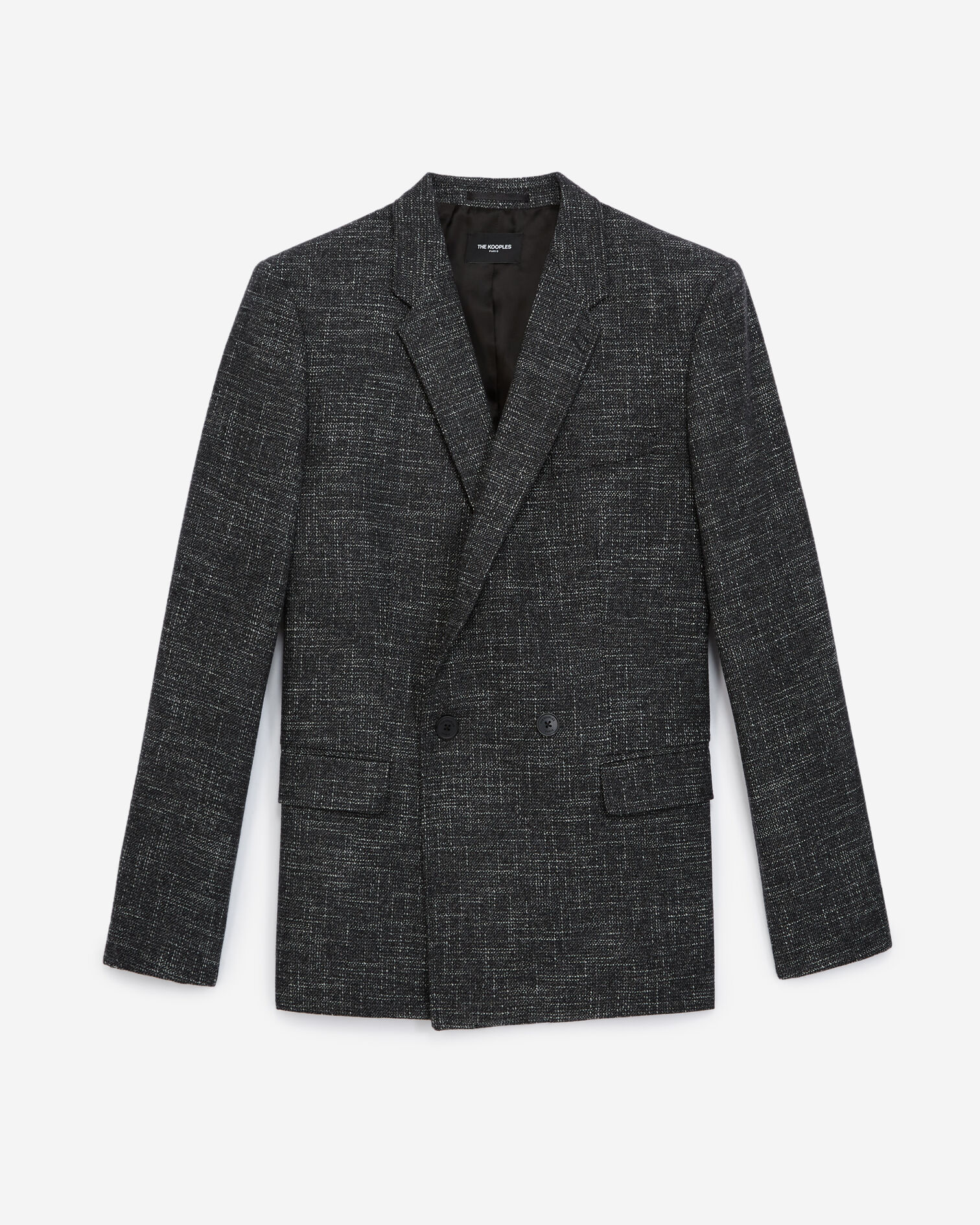 Double-breasted flecked-effect grey jacket, ANTHRACITE, hi-res image number null