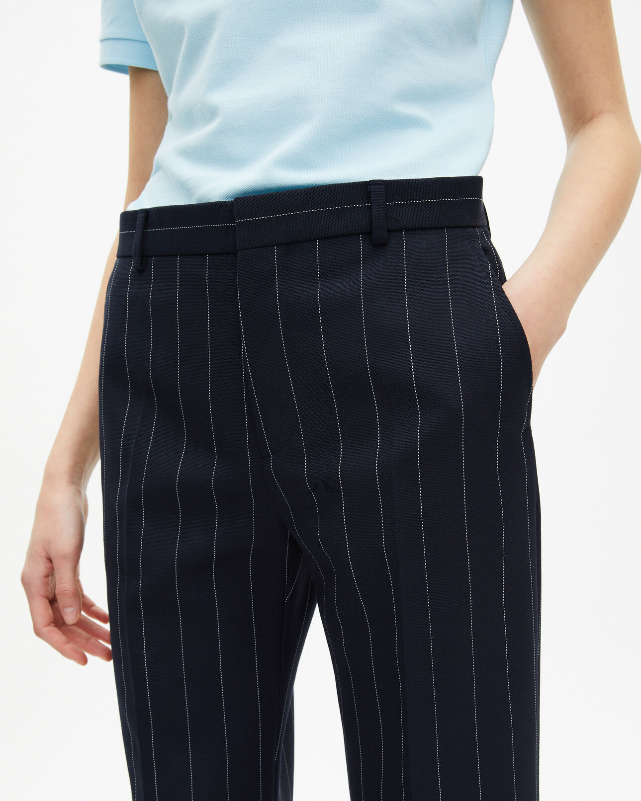 The Kooples WOMEN NAVY straight-leg wool blend tennis stripe tailored pants