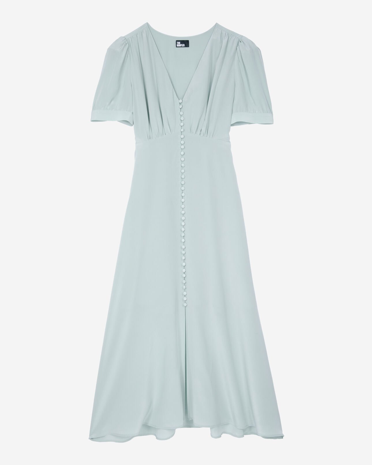 The Kooples FEMME BLUE/GREEN robe longue avec boutonnage en soie bleue