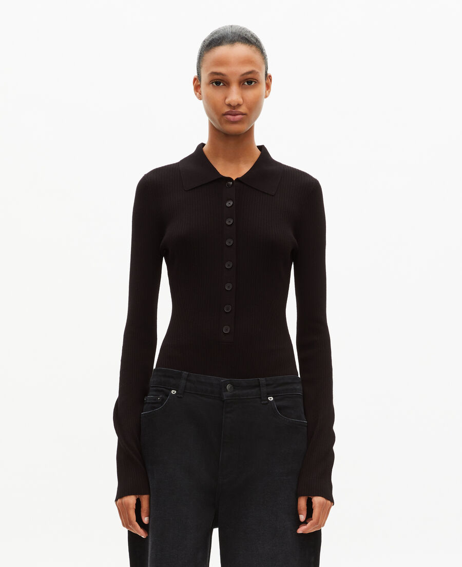 The Kooples FEMME BLACK body en maille c&ocirc;tel&eacute;e noir
