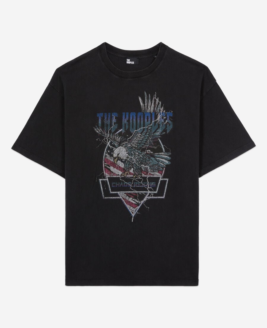The Kooples H BLACK WASHED black t-shirt with chaos eagle serigraphy