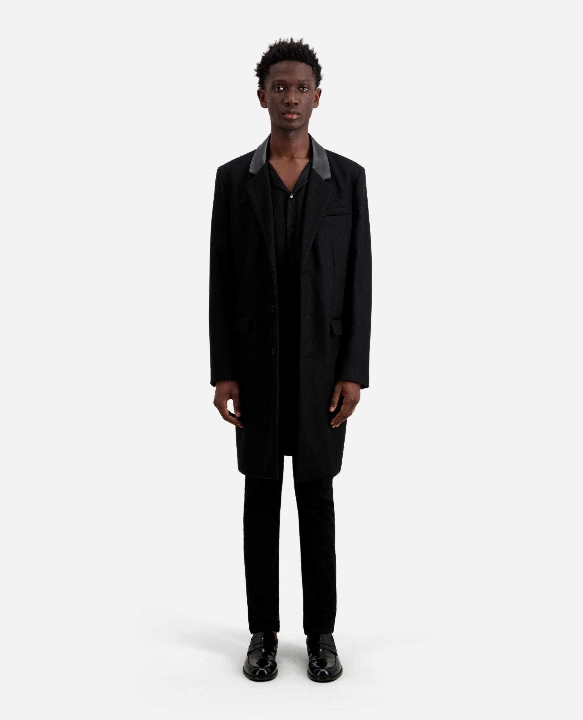 Abrigo negro largo mezcla lana detalles piel, BLACK, hi-res image number null