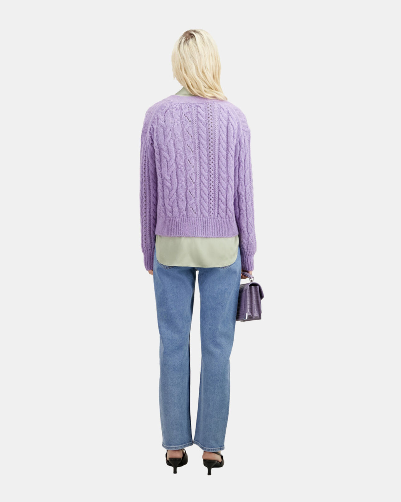 The Kooples MUJER VIOLET cárdigan malva mezcla lana punto ochos
