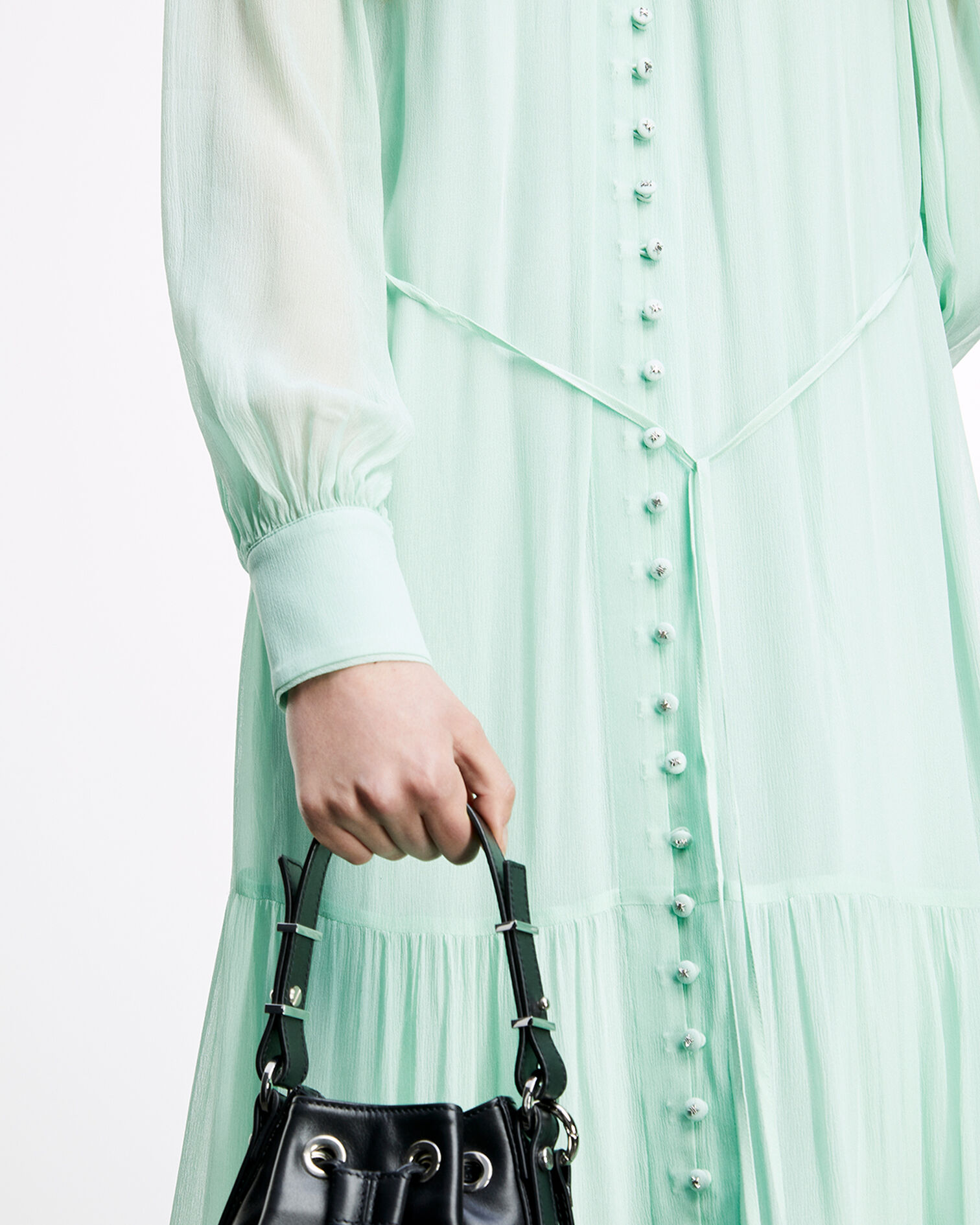 Long mint green dress with frills, MINT, hi-res image number null
