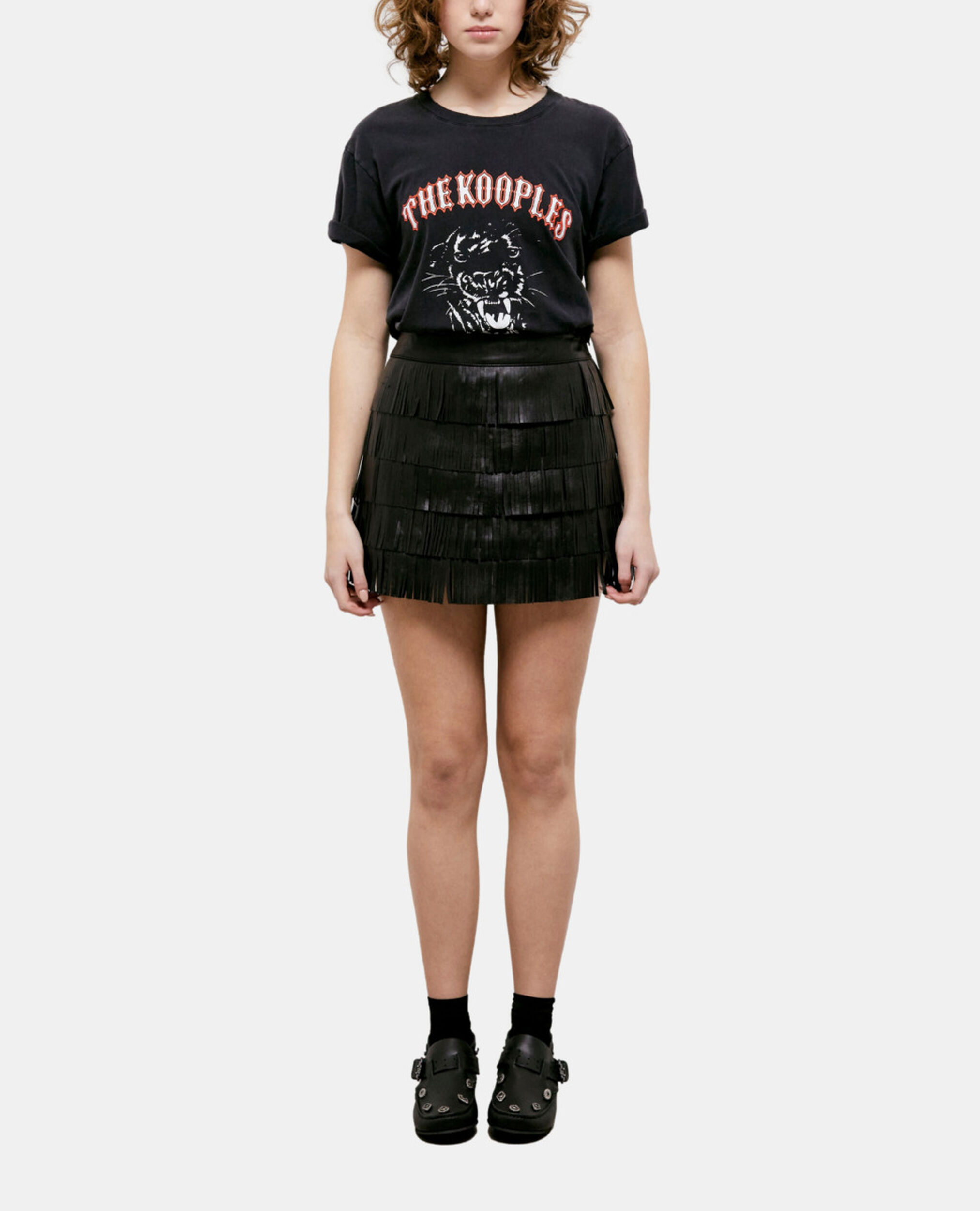 Short black leather skirt, BLACK, hi-res image number null