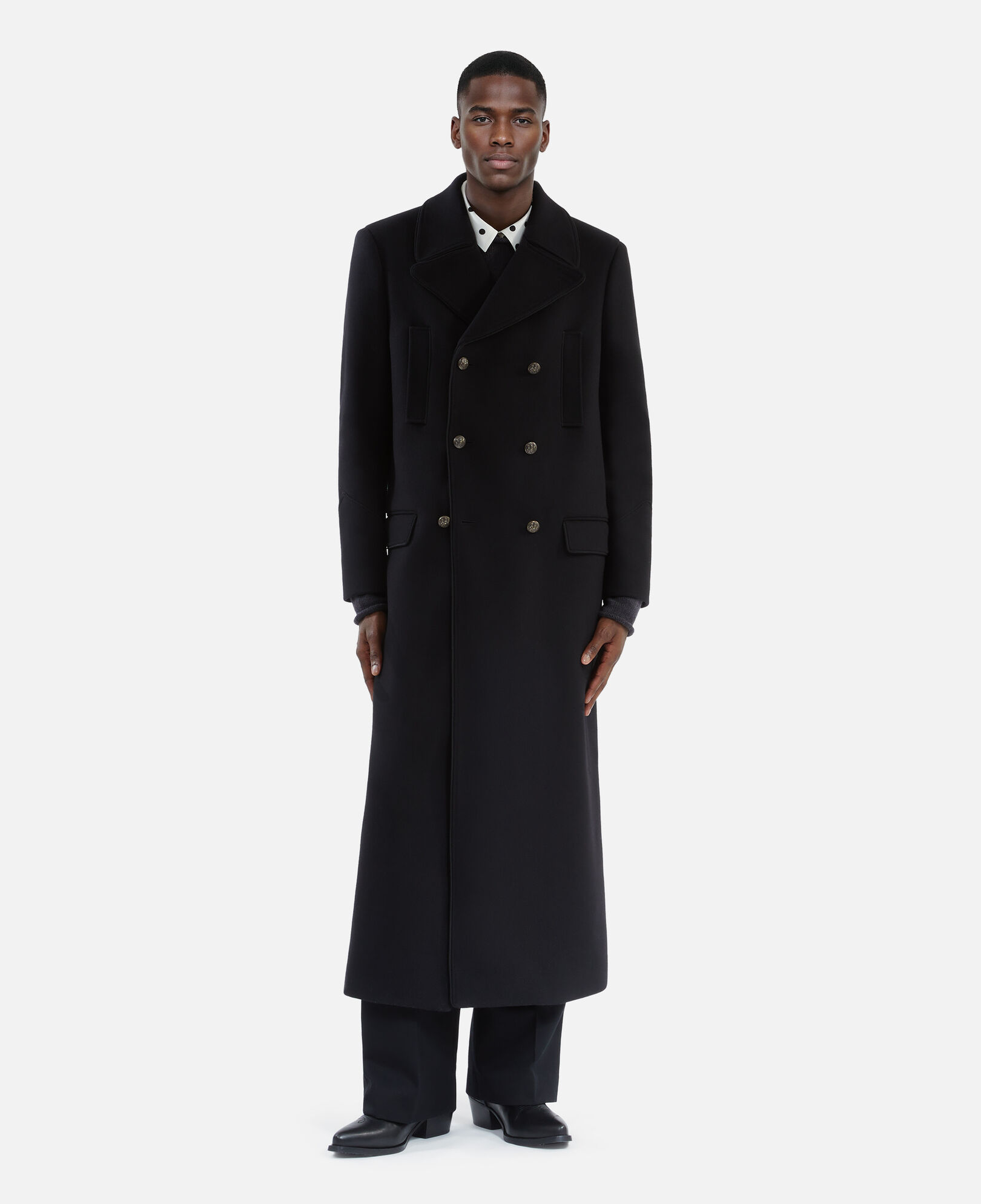 The Kooples HOMME BLACK manteau long en laine mélangée noire