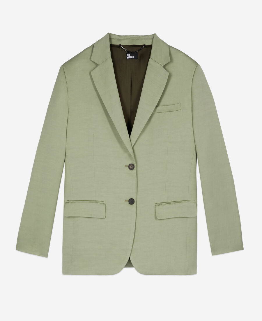 veste tailleur vert clair en lin