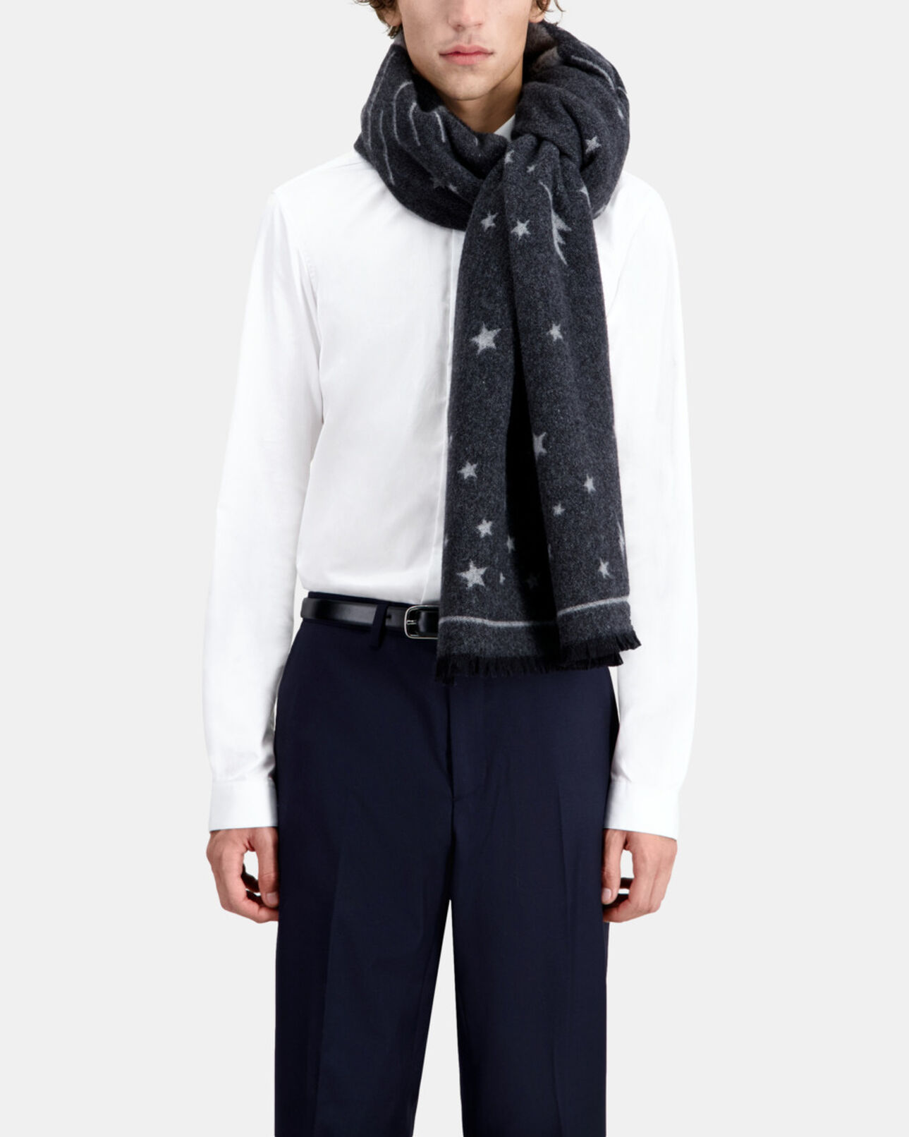 The Kooples FEMME GREY echarpe grise en laine avec cœurs et étoiles