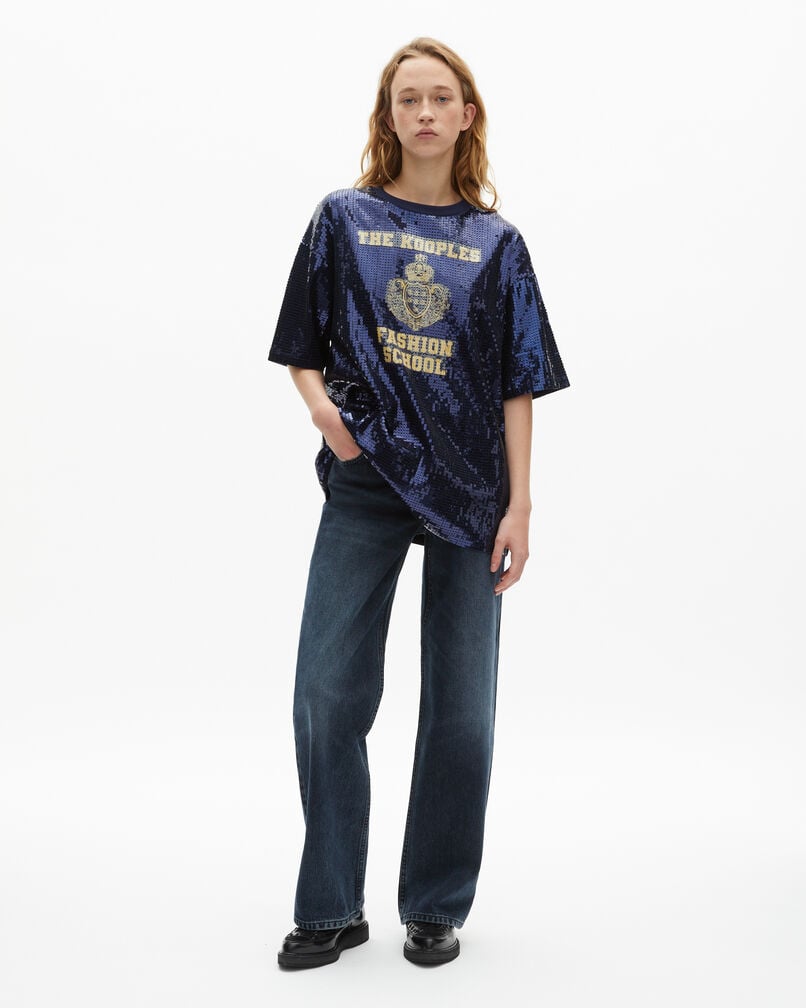 The Kooples F DARK NAVY sequin and blue silk-screen t-shirt